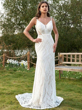 Women's Beach Wedding Dresses For Bride Vintage Long Sleeves Lace Bohemian Bridal Gown